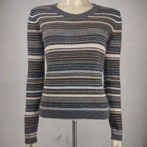 Alex Garfield gray beige black striped 100% Cashmere pullover sweater Small